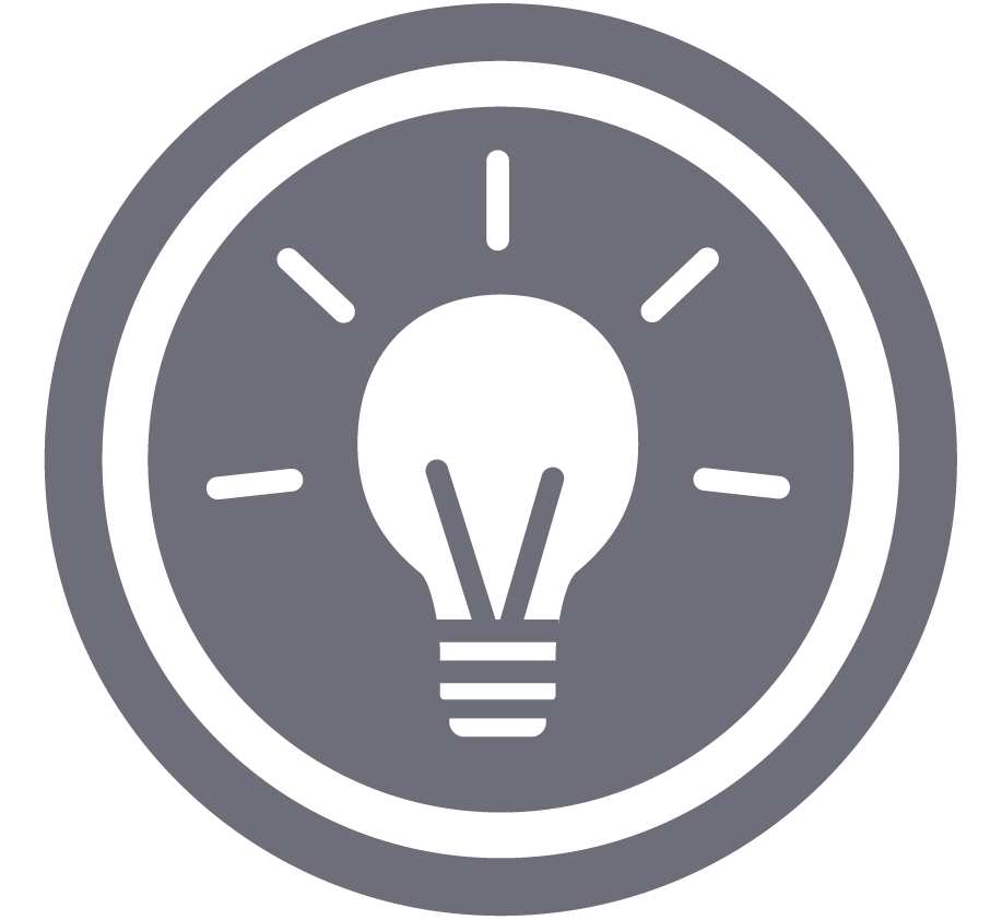 Creative specialists icon depicting a lit lightbulb