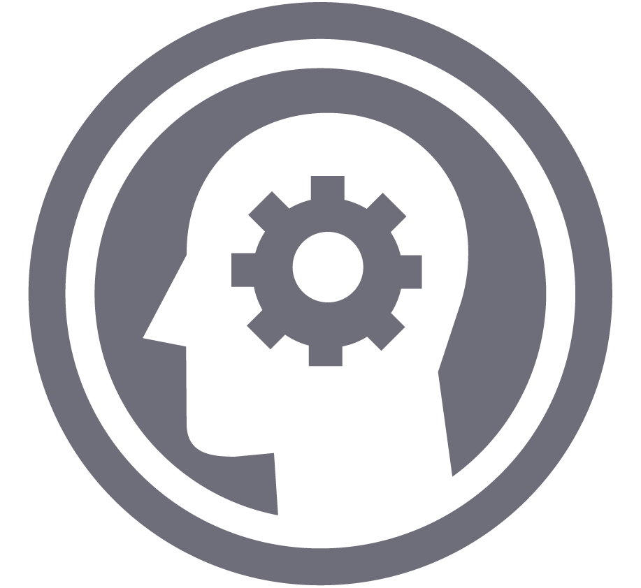 Technology icon depicting gear inside of a silhouette head