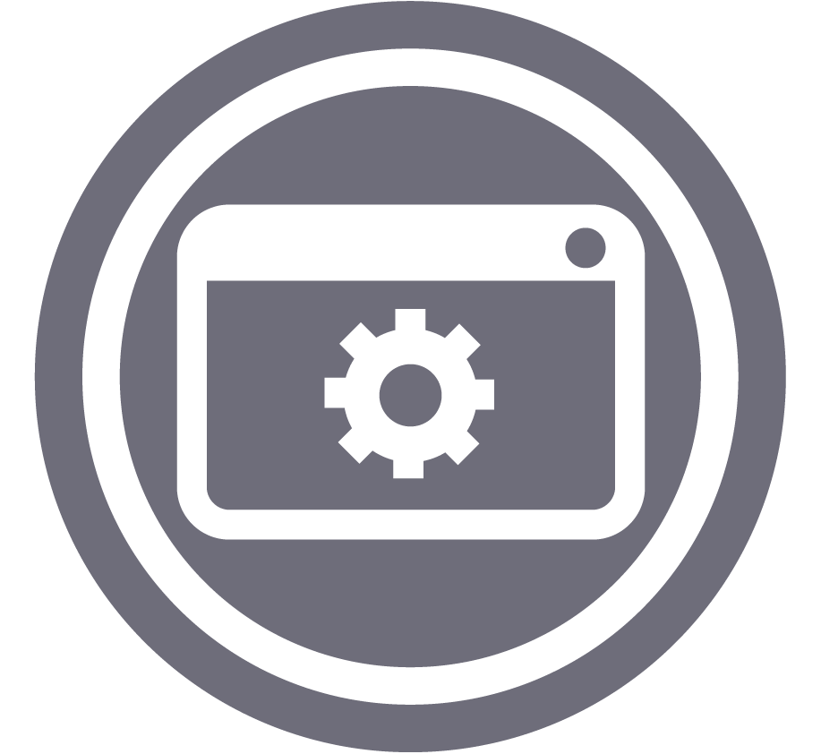IT icon depicting a UI window with a gear inside 