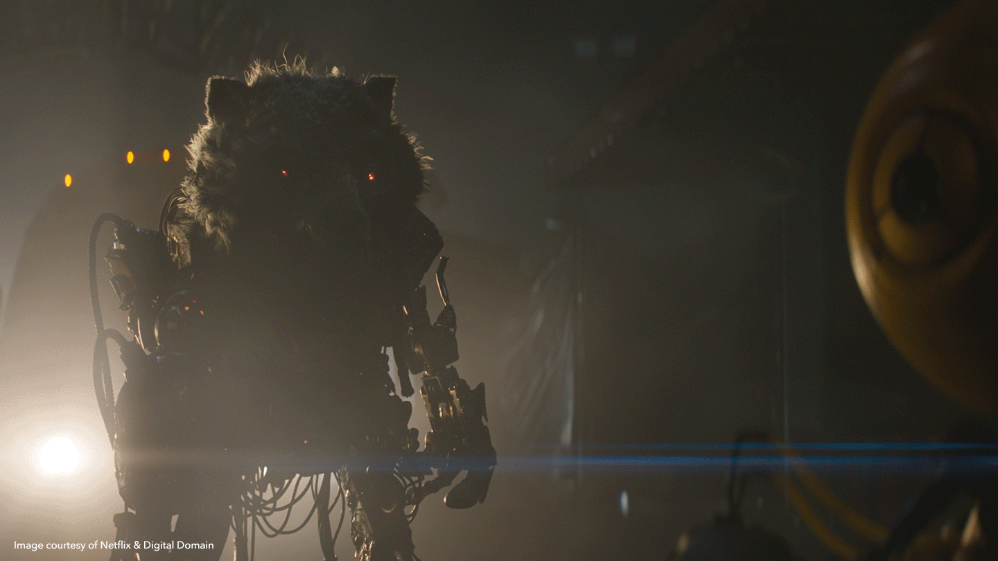 Robot character with glowing eyes in The Electric State