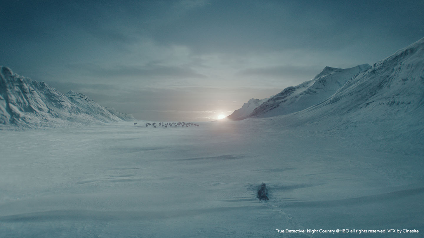 The permanently frozen Alaskan landscape in True Detective: Night Country