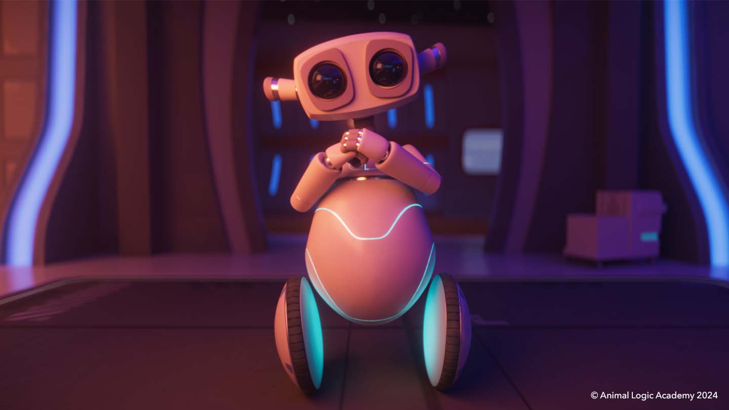 3D animated robot in screen shot from short film Alone