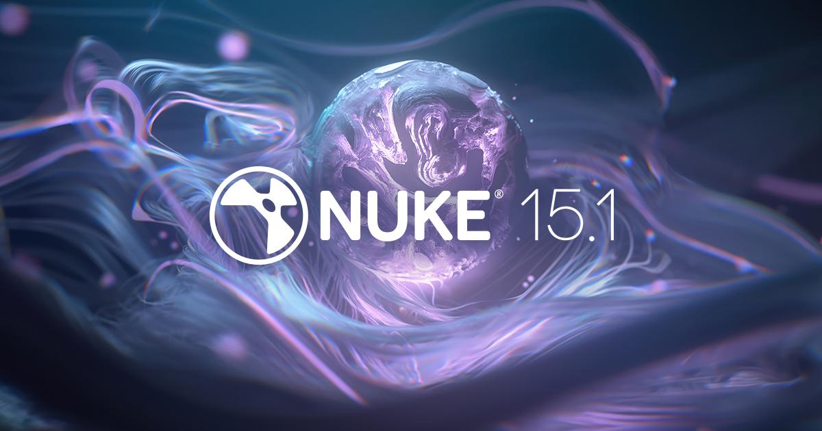 The Nuke logo and Nuke 15.1 written over an abstract background, which has the primary color of purple.