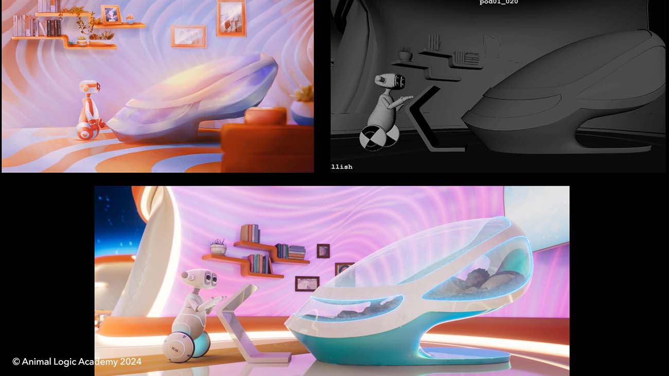 3D iterations of hibernation pod from animated short film Alone