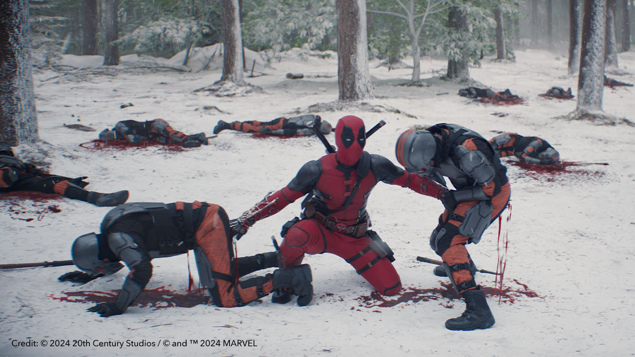 Deadpool fighting in the snow from opening sequence